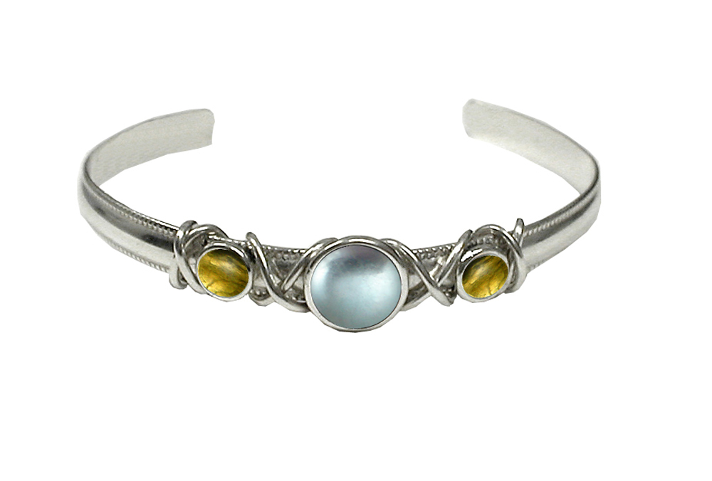 Sterling Silver Hand Made Cuff Bracelet With Blue Topaz And Citrine